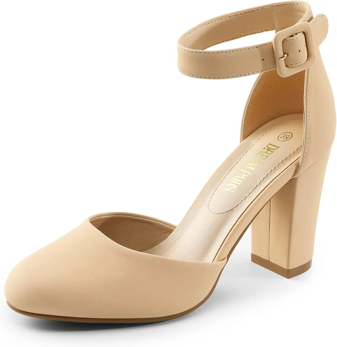 DREAM PAIRS Women's High Heel Ankle Strap Closed Toe Chunky Wedding Pumps Shoes