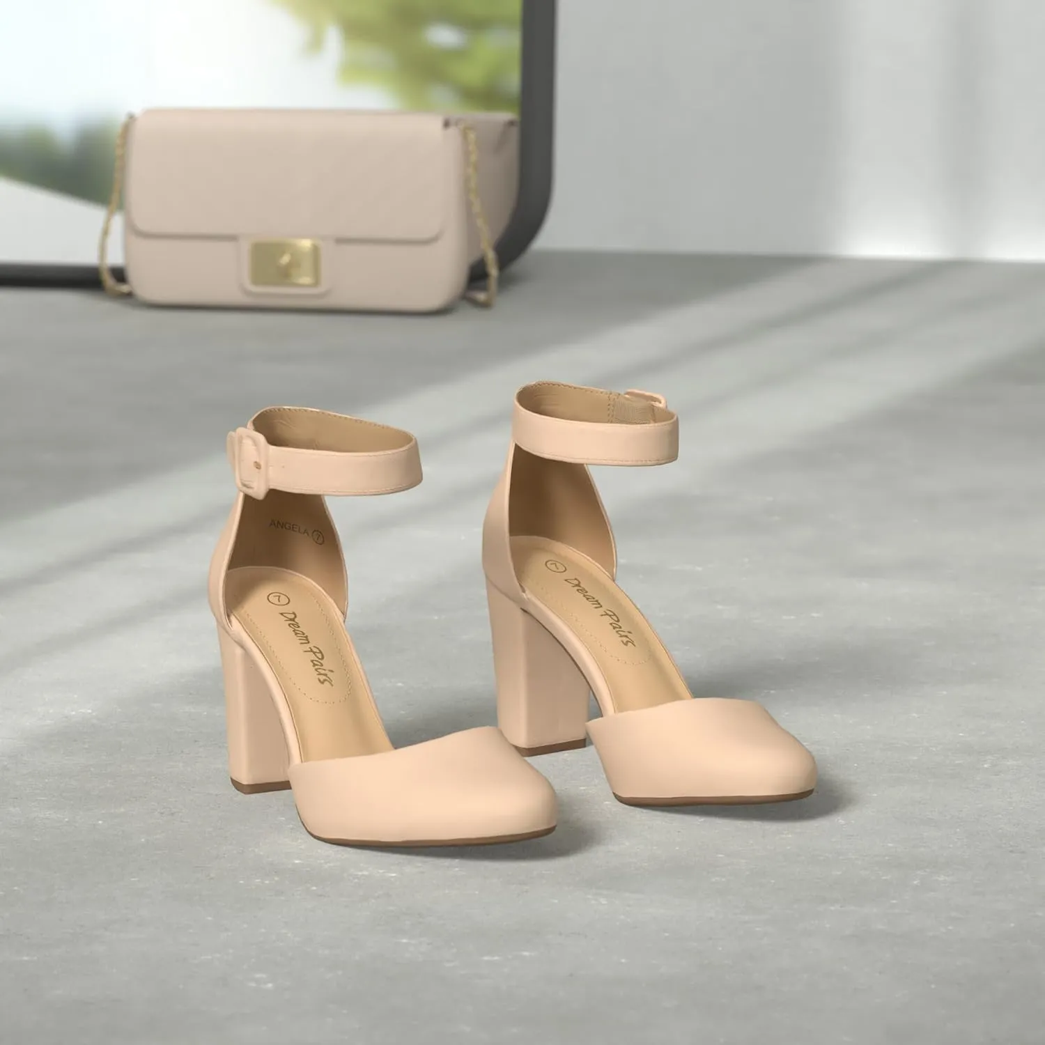 DREAM PAIRS Women's High Heel Ankle Strap Closed Toe Chunky Wedding Pumps Shoes