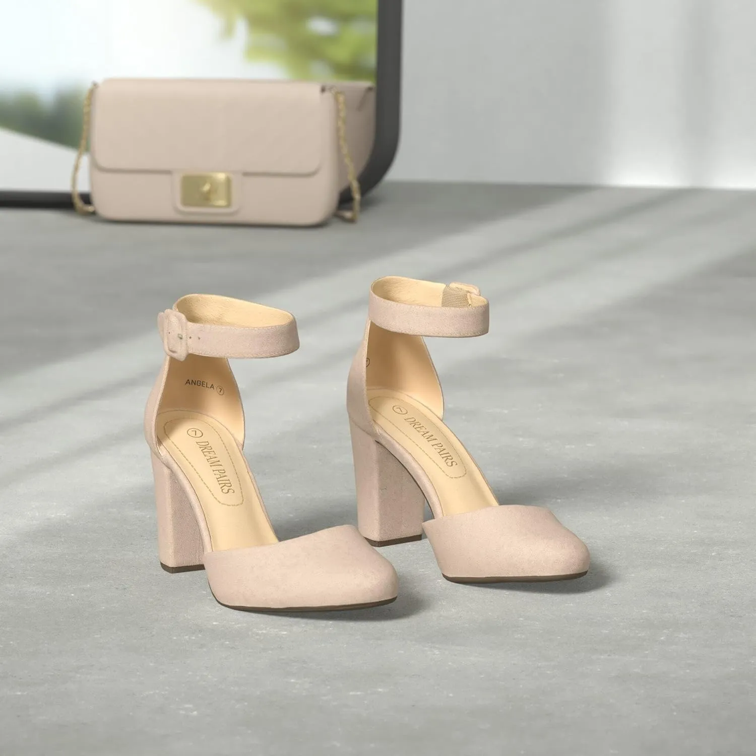 DREAM PAIRS Women's High Heel Ankle Strap Closed Toe Chunky Wedding Pumps Shoes