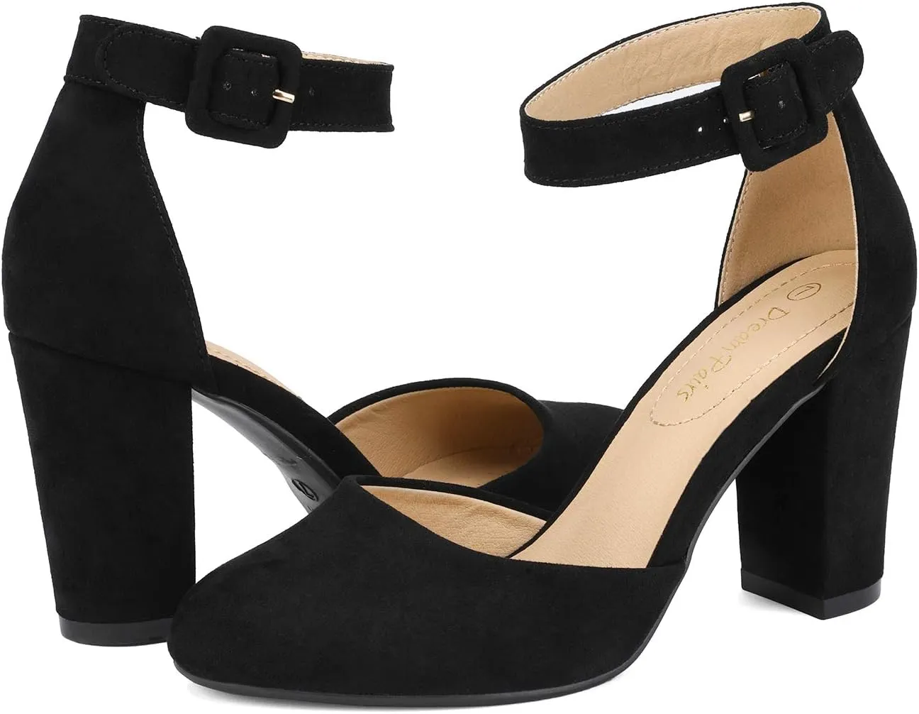 DREAM PAIRS Women's High Heel Ankle Strap Closed Toe Chunky Wedding Pumps Shoes