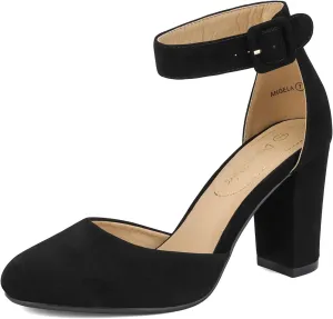 DREAM PAIRS Women's High Heel Ankle Strap Closed Toe Chunky Wedding Pumps Shoes