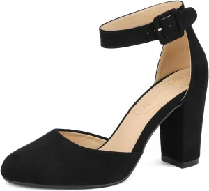 DREAM PAIRS Women's High Heel Ankle Strap Closed Toe Chunky Wedding Pumps Shoes