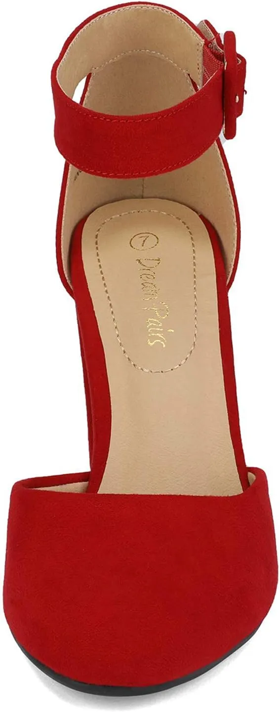 DREAM PAIRS Women's High Heel Ankle Strap Closed Toe Chunky Wedding Pumps Shoes