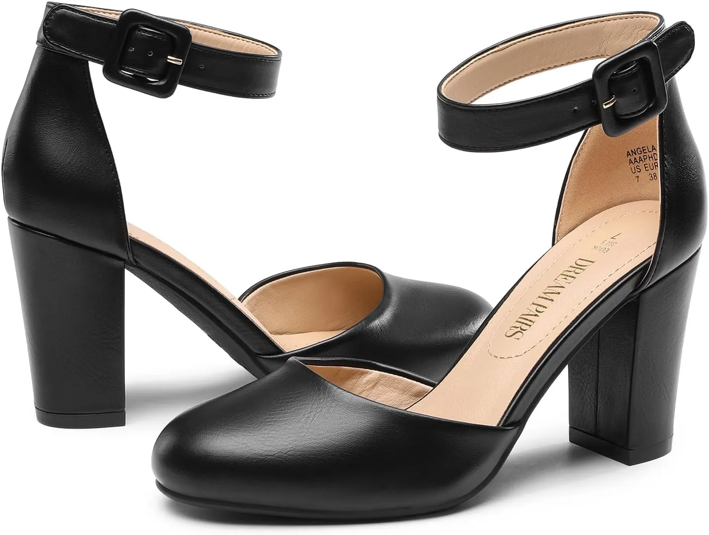DREAM PAIRS Women's High Heel Ankle Strap Closed Toe Chunky Wedding Pumps Shoes