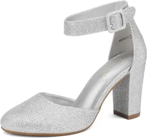 DREAM PAIRS Women's High Heel Ankle Strap Closed Toe Chunky Wedding Pumps Shoes
