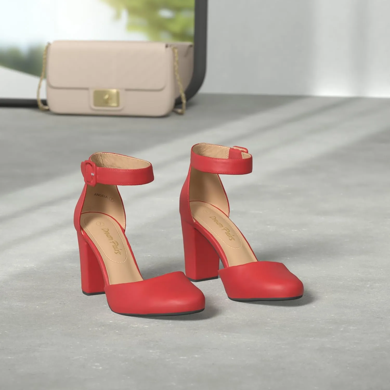 DREAM PAIRS Women's High Heel Ankle Strap Closed Toe Chunky Wedding Pumps Shoes