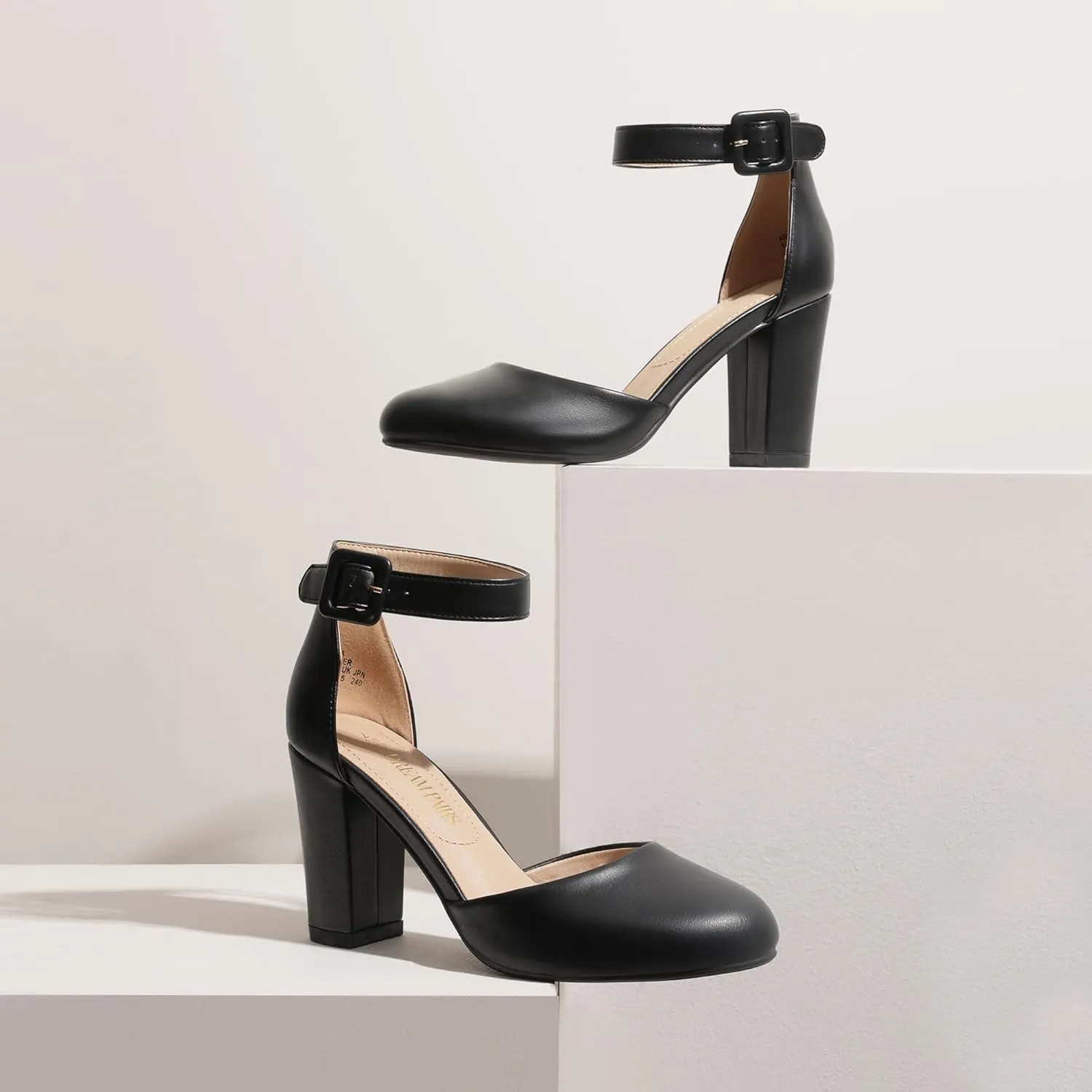 DREAM PAIRS Women's High Heel Ankle Strap Closed Toe Chunky Wedding Pumps Shoes