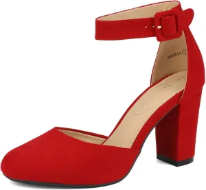 DREAM PAIRS Women's High Heel Ankle Strap Closed Toe Chunky Wedding Pumps Shoes