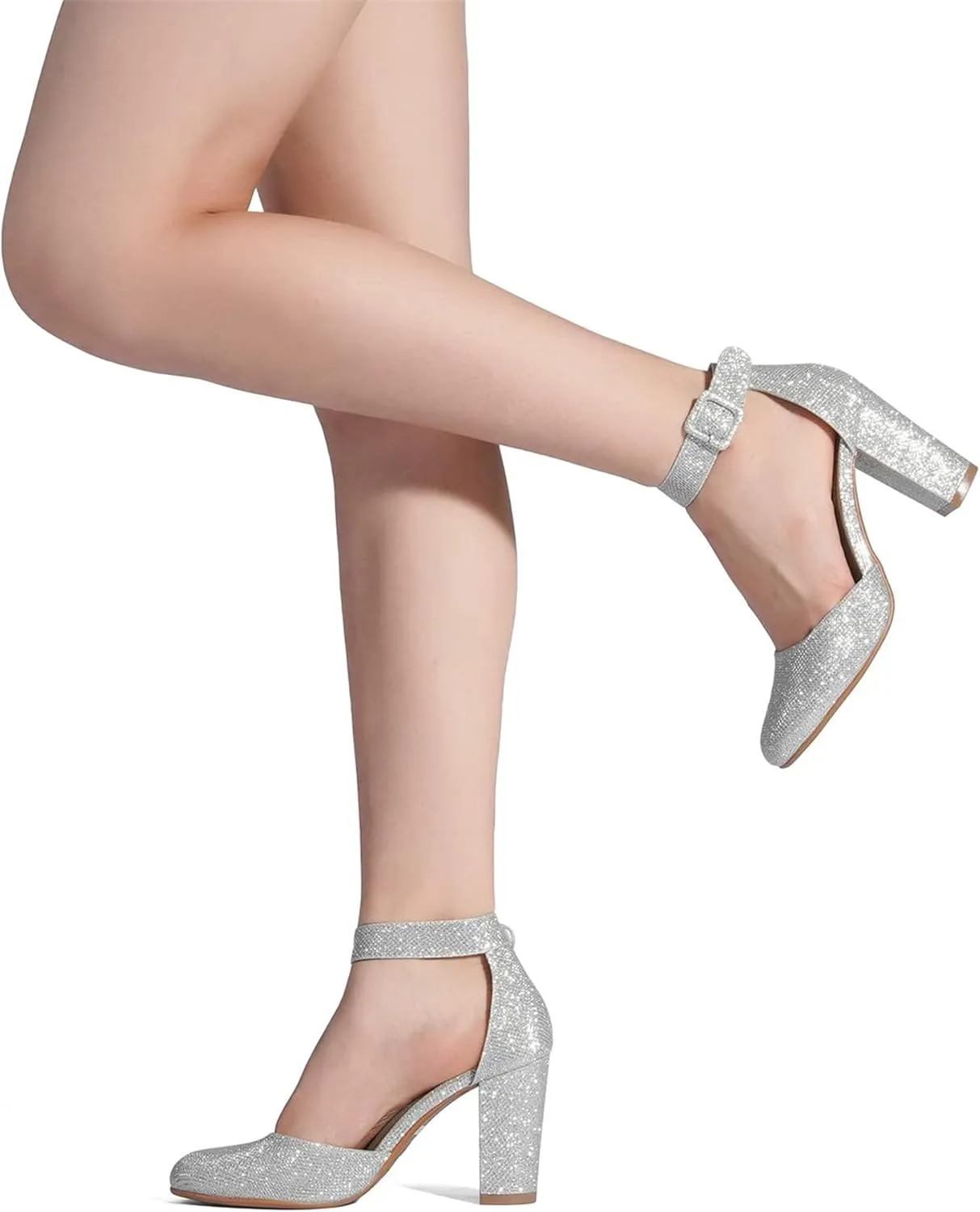 DREAM PAIRS Women's High Heel Ankle Strap Closed Toe Chunky Wedding Pumps Shoes