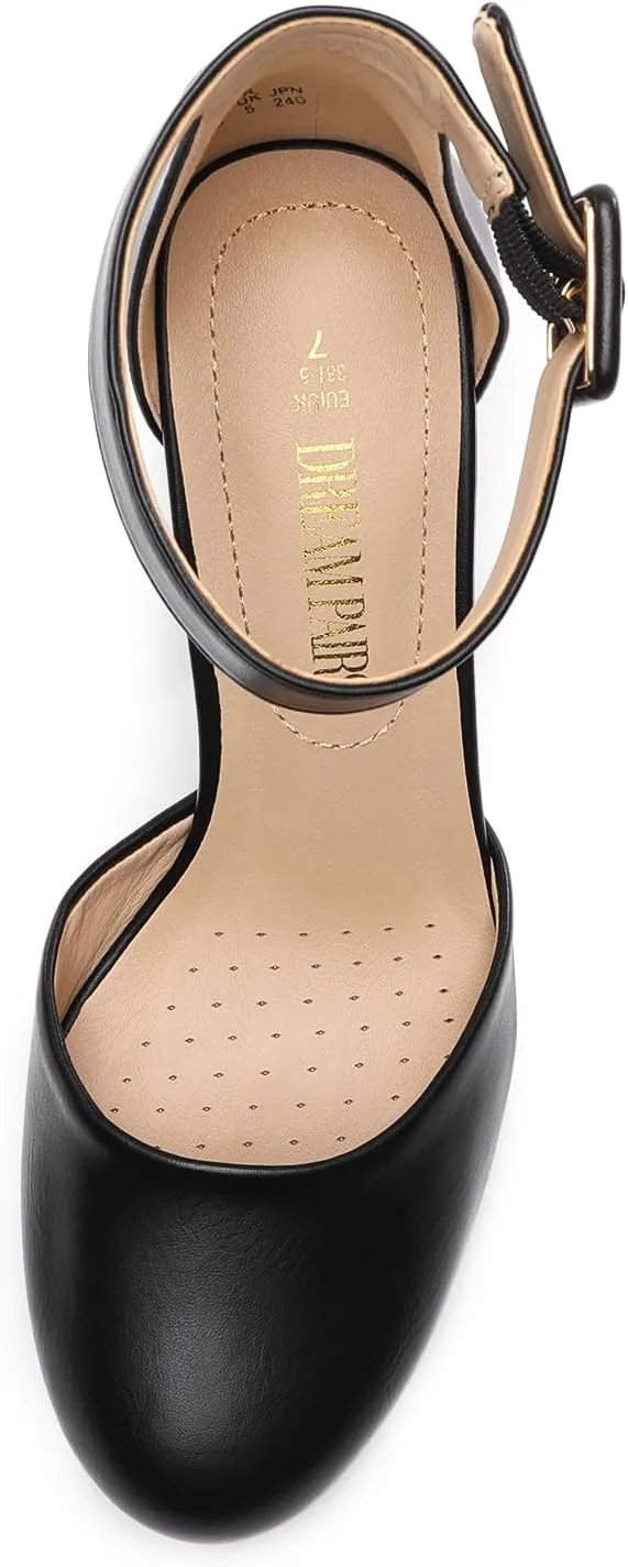 DREAM PAIRS Women's High Heel Ankle Strap Closed Toe Chunky Wedding Pumps Shoes