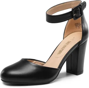 DREAM PAIRS Women's High Heel Ankle Strap Closed Toe Chunky Wedding Pumps Shoes