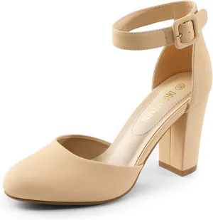 DREAM PAIRS Women's High Heel Ankle Strap Closed Toe Chunky Wedding Pumps Shoes