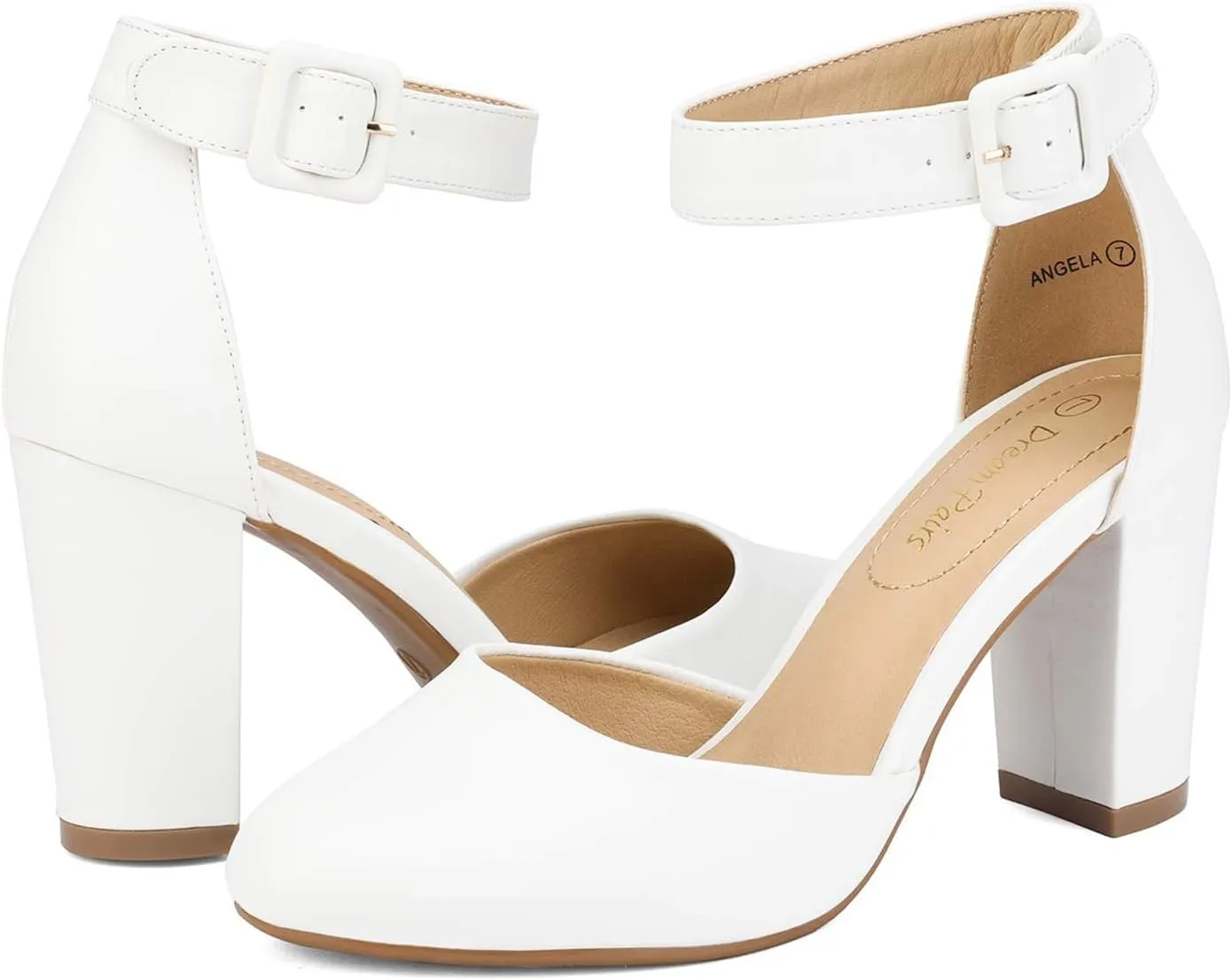 DREAM PAIRS Women's High Heel Ankle Strap Closed Toe Chunky Wedding Pumps Shoes