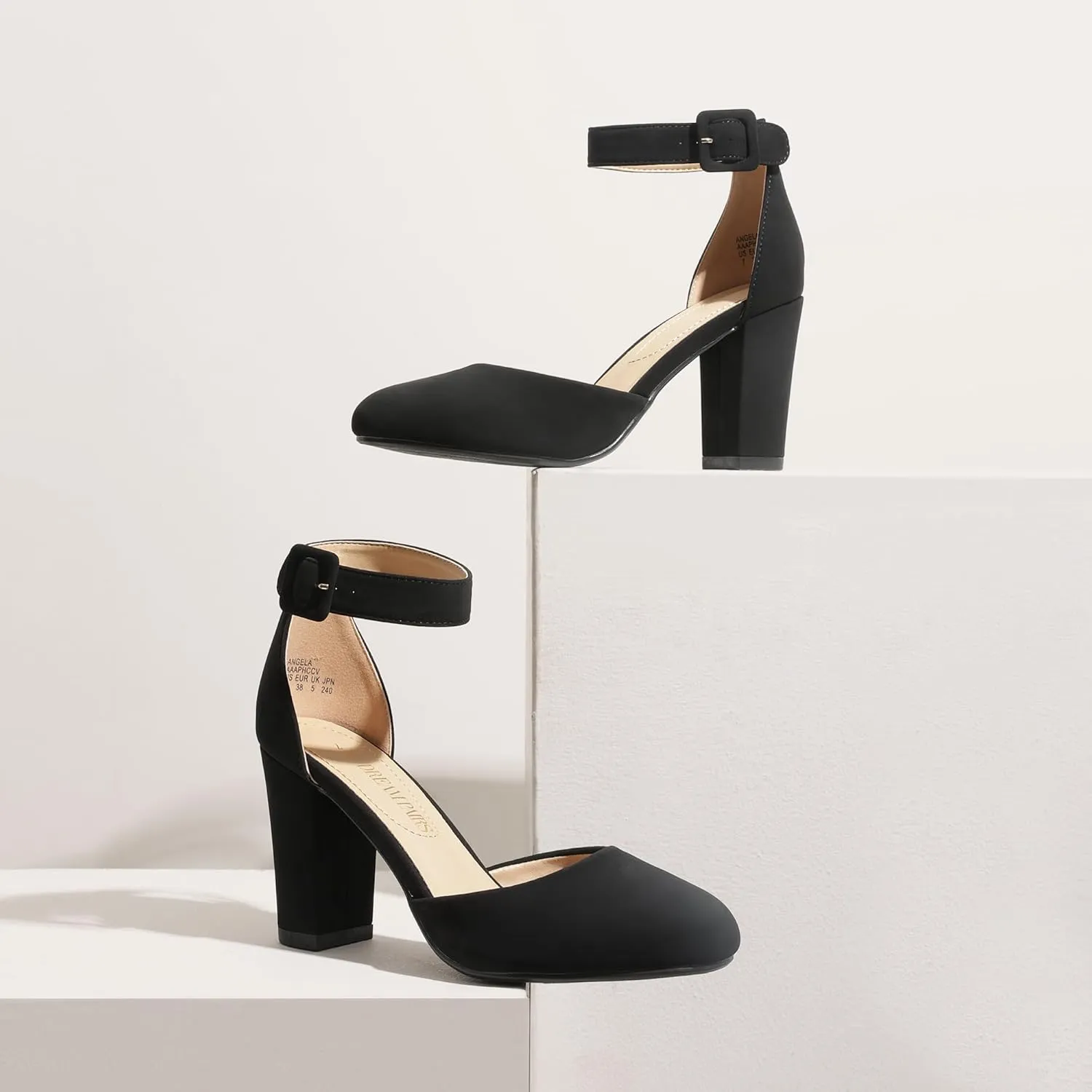 DREAM PAIRS Women's High Heel Ankle Strap Closed Toe Chunky Wedding Pumps Shoes