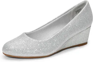 DREAM PAIRS Women's Low Wedges Heels Closed Round Toe Pumps Comfortable Slip On Dress Work Wedding Shoes