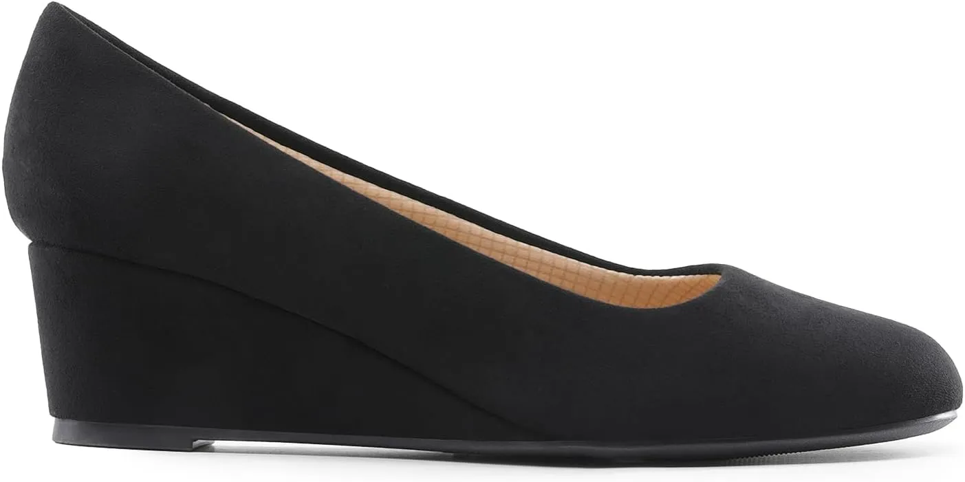 DREAM PAIRS Women's Low Wedges Heels Closed Round Toe Pumps Comfortable Slip On Dress Work Wedding Shoes