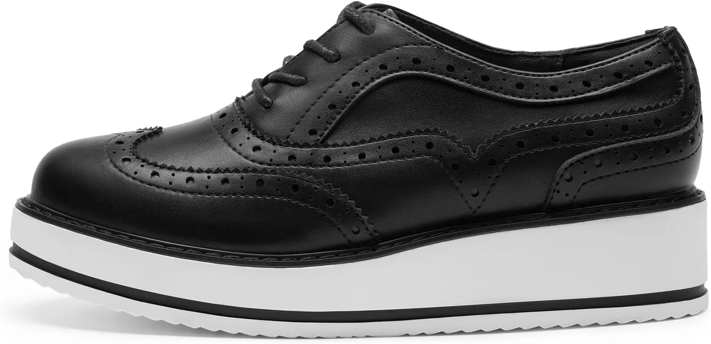 DREAM PAIRS Women's Platform Oxfords Lace-up Wingtips Round Toe Dress Shoes