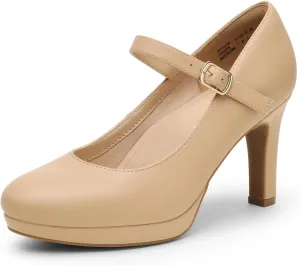 DREAM PAIRS Women's Pumps Close Toe Classic High Heels Round Toe Comfortable Low Platform Mary Jane Dress Shoes