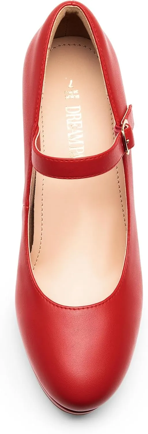 DREAM PAIRS Women's Pumps Close Toe Classic High Heels Round Toe Comfortable Low Platform Mary Jane Dress Shoes