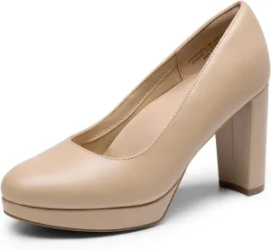DREAM PAIRS Women's Pumps Closed Round Toe Chunky High Heels Platform Work Comfortable Dress Shoes for Women