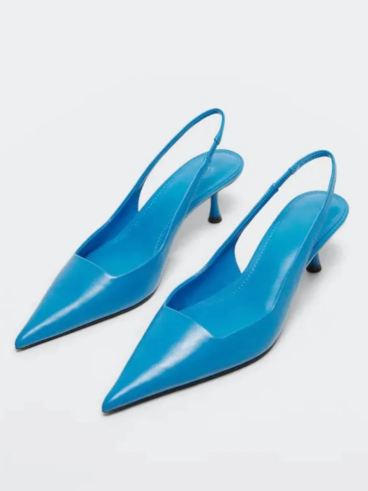 DREAMCIA Sling Back Pumps Heels Women Pointed Toe Sling Back Kitten Heels Bride Dress Causal Shoes
