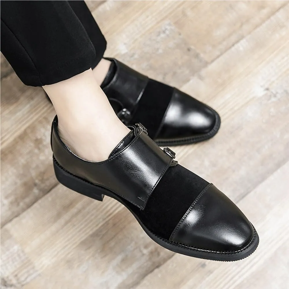 Dress Oxford Shoes for Men Mens Monk Fashion Formal Black Wedding Leather Double Buckles Classic Slip-On Tuxedo
