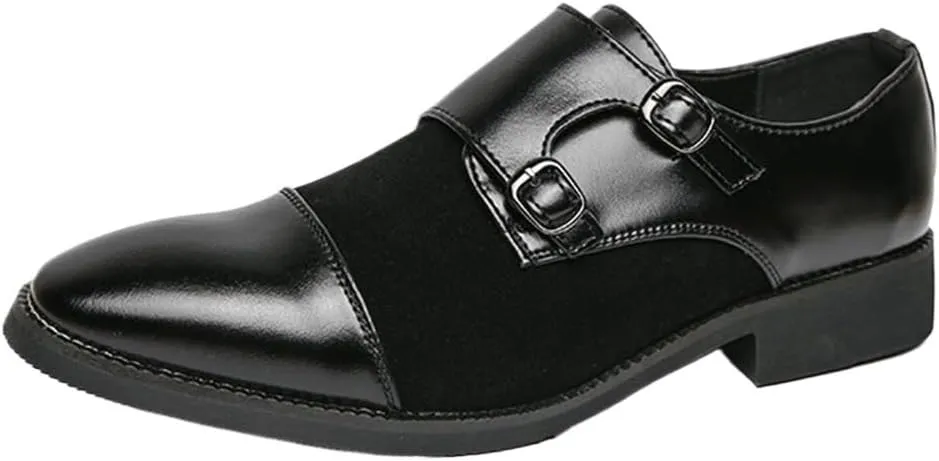 Dress Oxford Shoes for Men Mens Monk Fashion Formal Black Wedding Leather Double Buckles Classic Slip-On Tuxedo