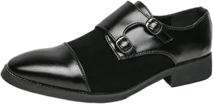 Dress Oxford Shoes for Men Mens Monk Fashion Formal Black Wedding Leather Double Buckles Classic Slip-On Tuxedo