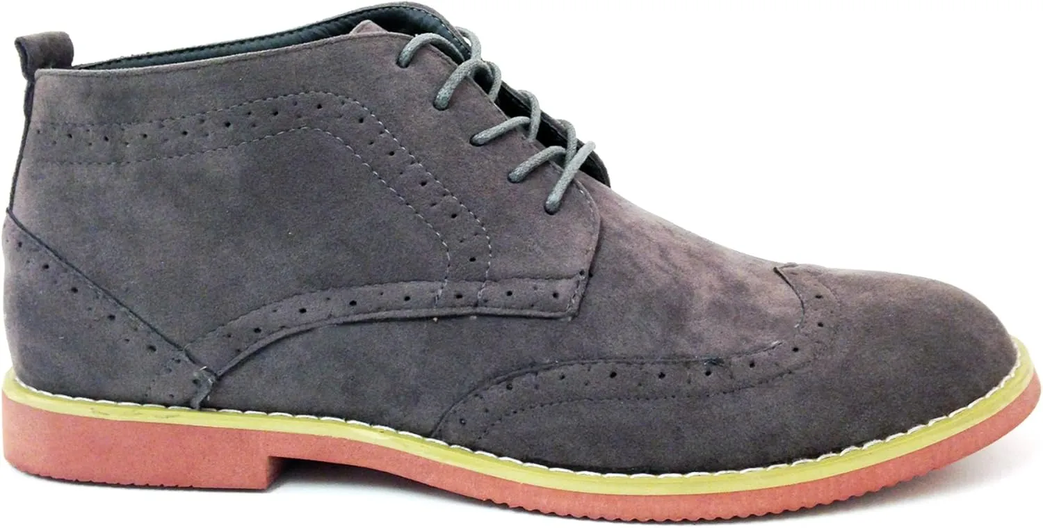DT3A Men's Ankle Oxfords Boots Wingtip Classic Brogue Lace Up Suede Leather Lined Chukka Casual Shoes