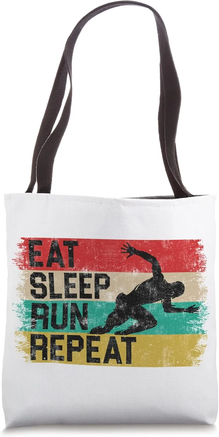 Eat Sleep Run Repeat Retro Jogging Endurance Sport Training Tote Bag
