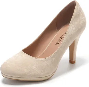 EBYNUE Women's Pumps Sexy Platform Heels 3 inch Closed Round Toe Wedding Party Dress Shoes