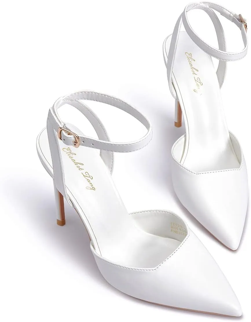 Elisabet Tang High Heels, Women's Strappy Closed Toe Stiletto Pumps Ankle Strap Pointed Toe D'Orsay Heel Dress Wedding Party Pumps Shoes