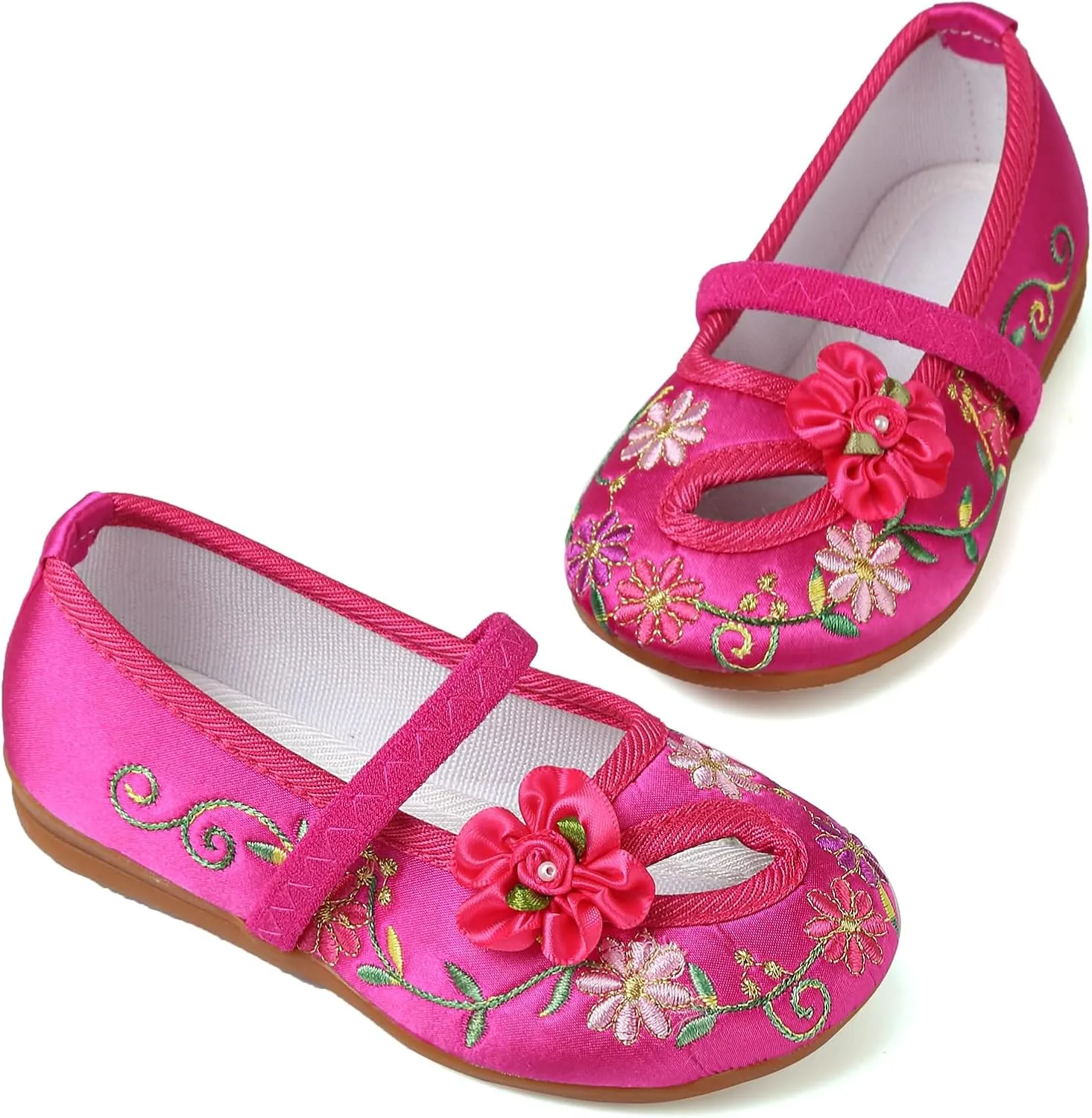 Encanto Costume Shoes Mary-Jane Flats Shoes Round Toe Low Wedge Ballet Flats Floral Embroidery Shoes for Girls Halloween Cosplay Dress Up