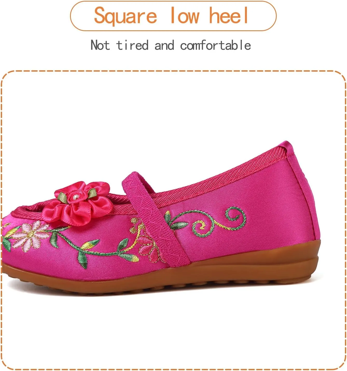 Encanto Costume Shoes Mary-Jane Flats Shoes Round Toe Low Wedge Ballet Flats Floral Embroidery Shoes for Girls Halloween Cosplay Dress Up