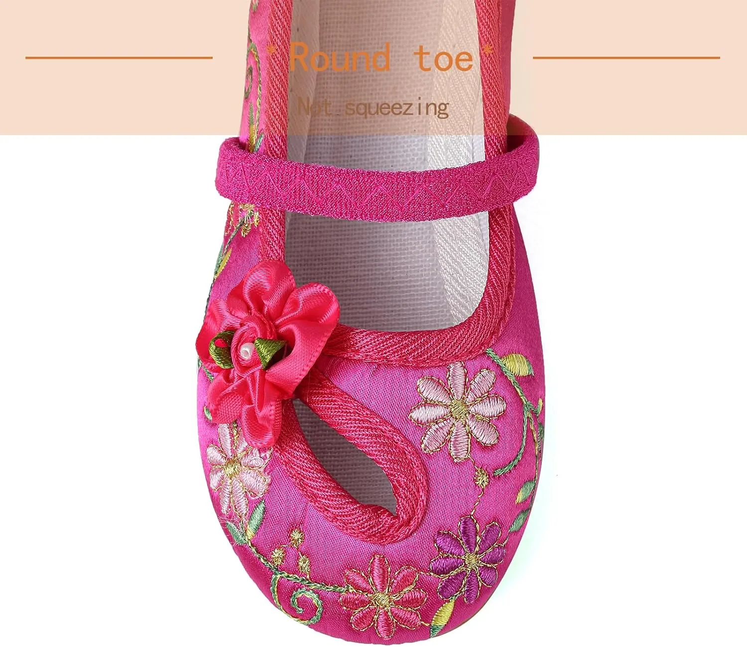 Encanto Costume Shoes Mary-Jane Flats Shoes Round Toe Low Wedge Ballet Flats Floral Embroidery Shoes for Girls Halloween Cosplay Dress Up