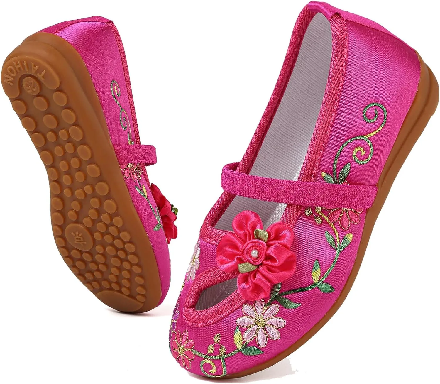 Encanto Costume Shoes Mary-Jane Flats Shoes Round Toe Low Wedge Ballet Flats Floral Embroidery Shoes for Girls Halloween Cosplay Dress Up
