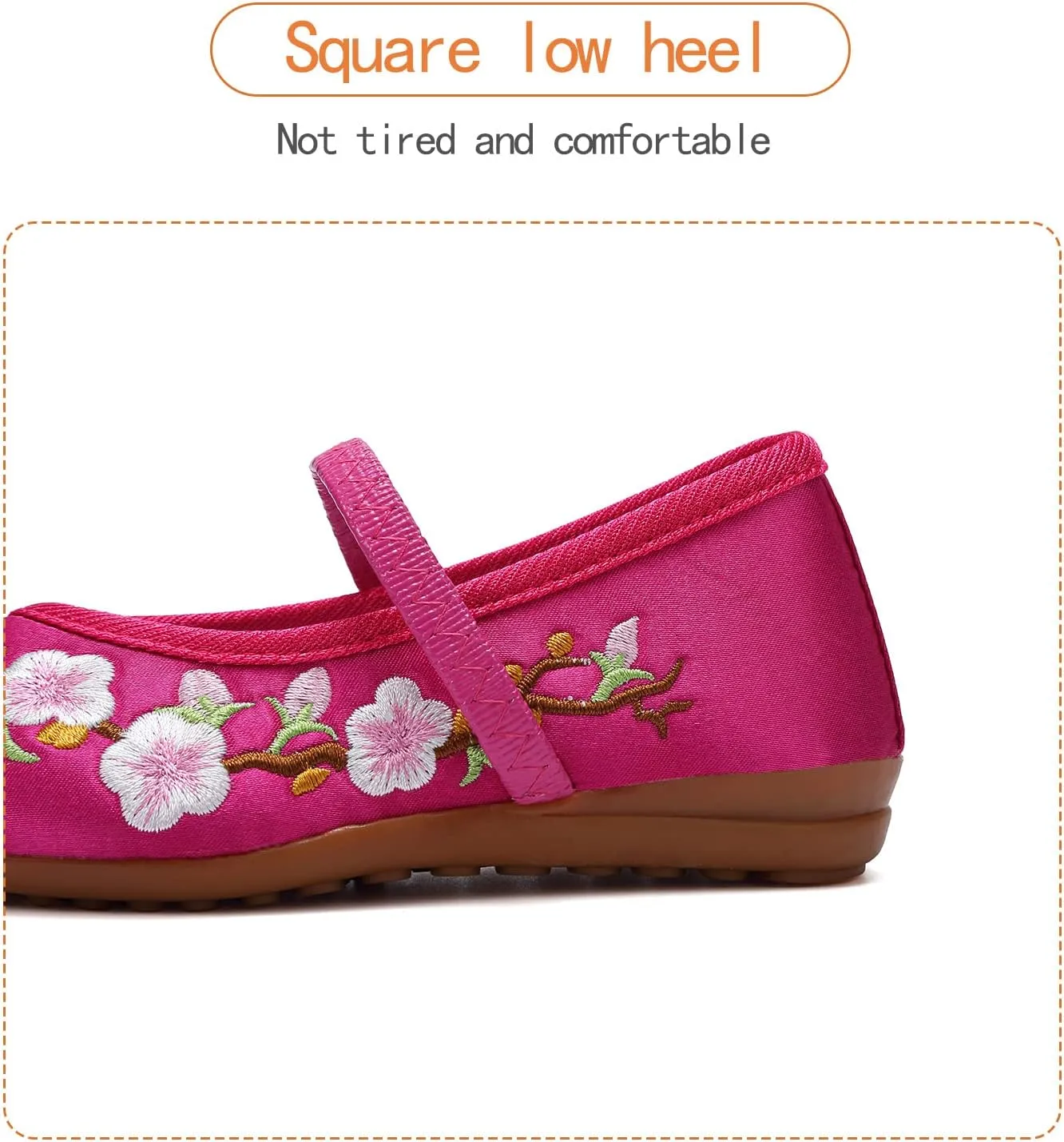 Encanto Costume Shoes Mary-Jane Flats Shoes Round Toe Low Wedge Ballet Flats Floral Embroidery Shoes for Girls Halloween Cosplay Dress Up