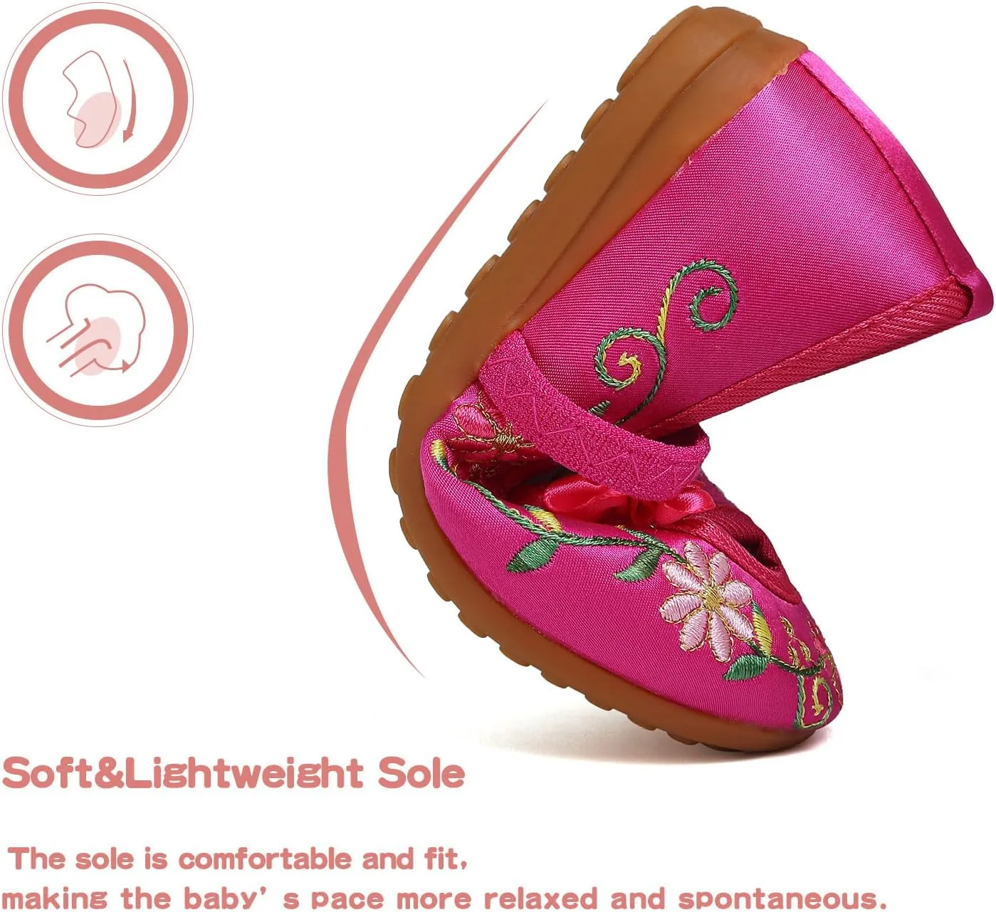 Encanto Costume Shoes Mary-Jane Flats Shoes Round Toe Low Wedge Ballet Flats Floral Embroidery Shoes for Girls Halloween Cosplay Dress Up