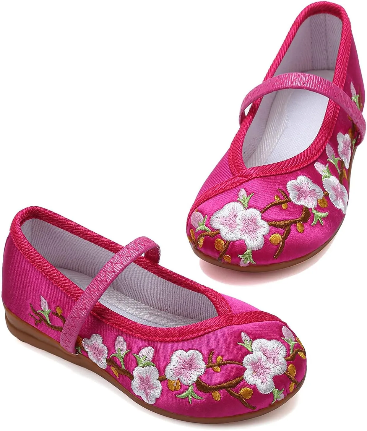 Encanto Costume Shoes Mary-Jane Flats Shoes Round Toe Low Wedge Ballet Flats Floral Embroidery Shoes for Girls Halloween Cosplay Dress Up