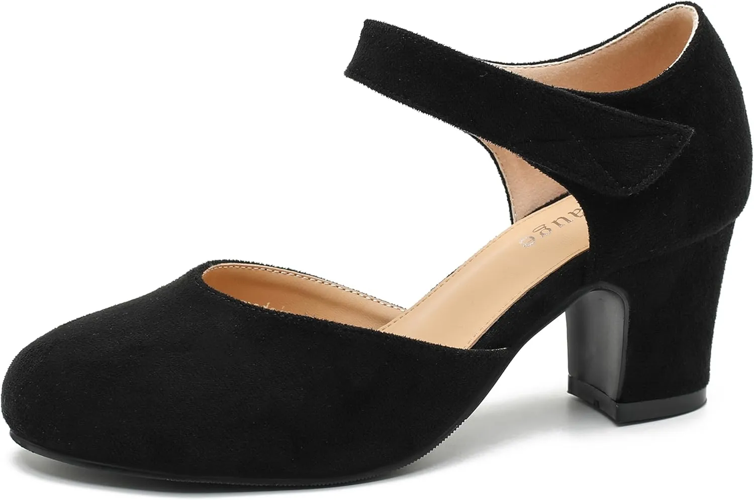 Enelauge Women's Ankle Strap Block Chunky Heels Closed Round Toe Pumps D'Orsay Comfortable Vintage Dressy Bridal Wedding Party Shoes