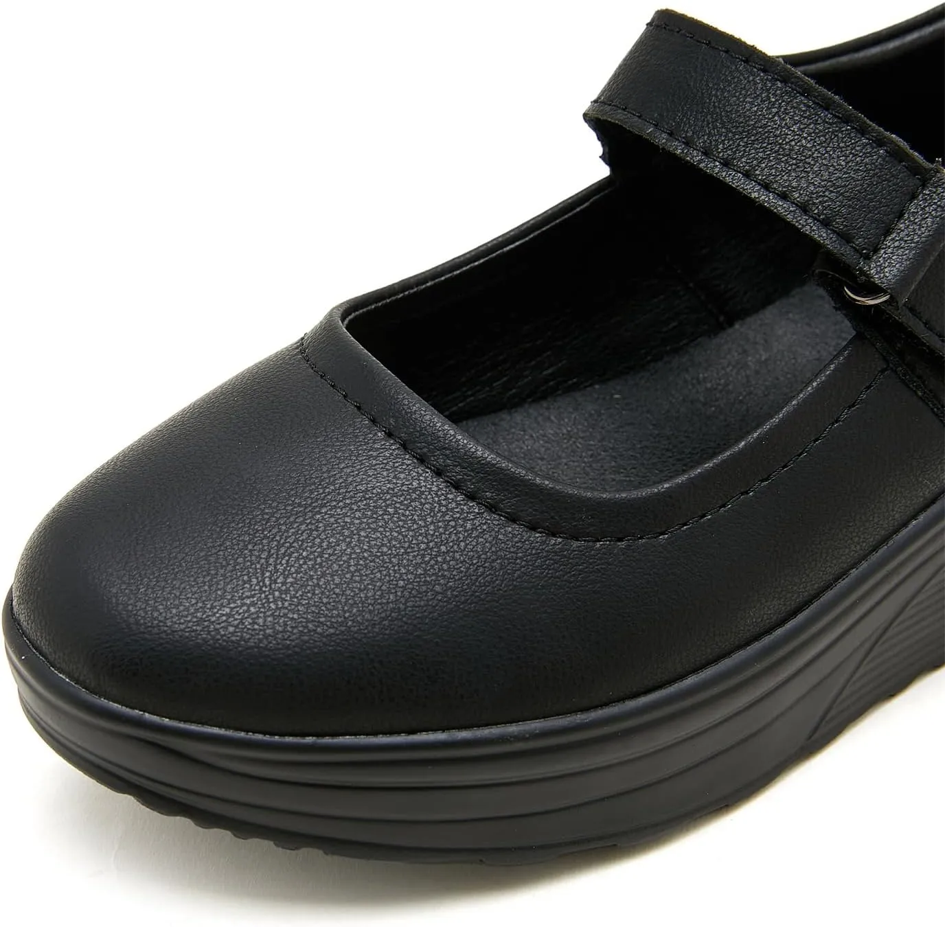 EnllerviiD Women Mary Jane Shoes Buckle Air-Cushion Casual Chunky Heel Round Toe Uniform Dress Platform Wedge Shoes Comfort Pumps Walking Shoes