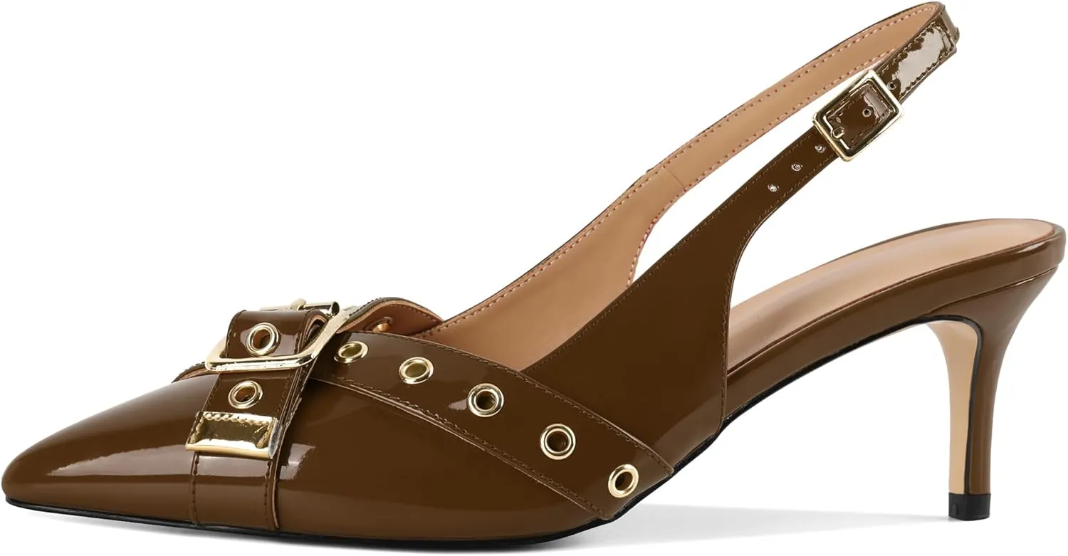 Esvowido Low Kitten Heel Pumps for Women Pointed Closed Toe Slingback Kitten Heels Slingback Slip-on Dress Shoes