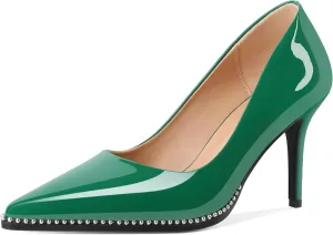 Esvowido Women's High Heels Pumps Closed Pointed Toe Stiletto Heels Comfortable Slip on Stiletto Pumps 3.5 Inch High Heels for Ladies Wedding Work Office
