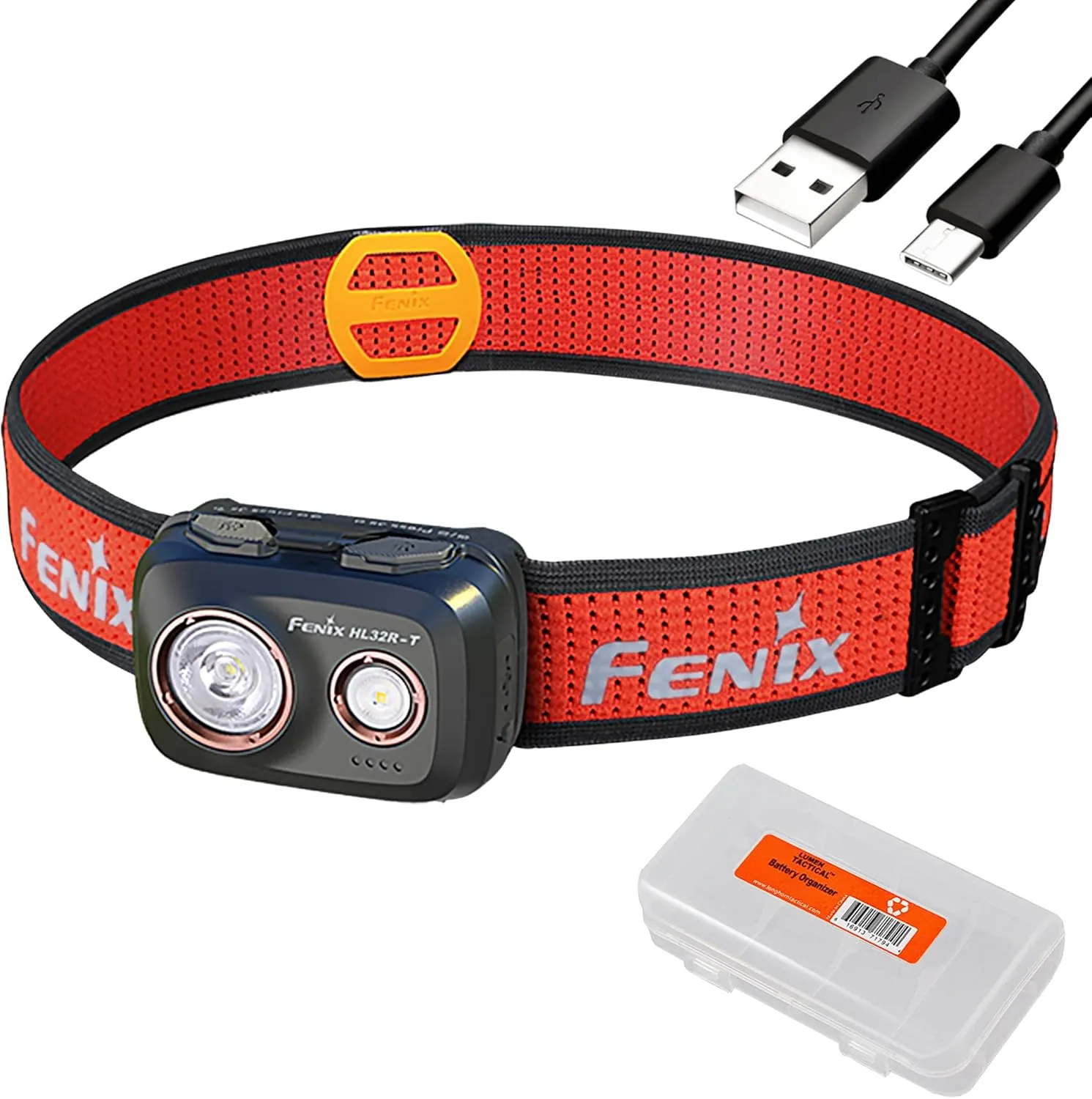 Fenix HL32R-T Trail Running Headlamp, 800 Lumen USB-C Rechargeable Lightweight Bright with Spotlight and FloodLight Dual Beam and a LumenTac Cable Organizer (Black)
