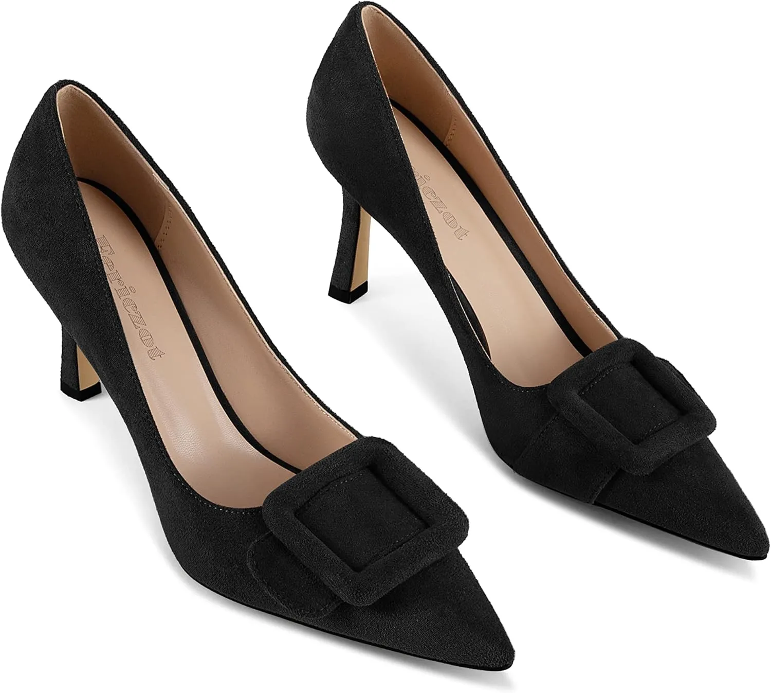 Fericzot Women's Stiletto High Heel Pumps Wedding Party Closed Classic Dress Heeded Shoes with Square Buckle