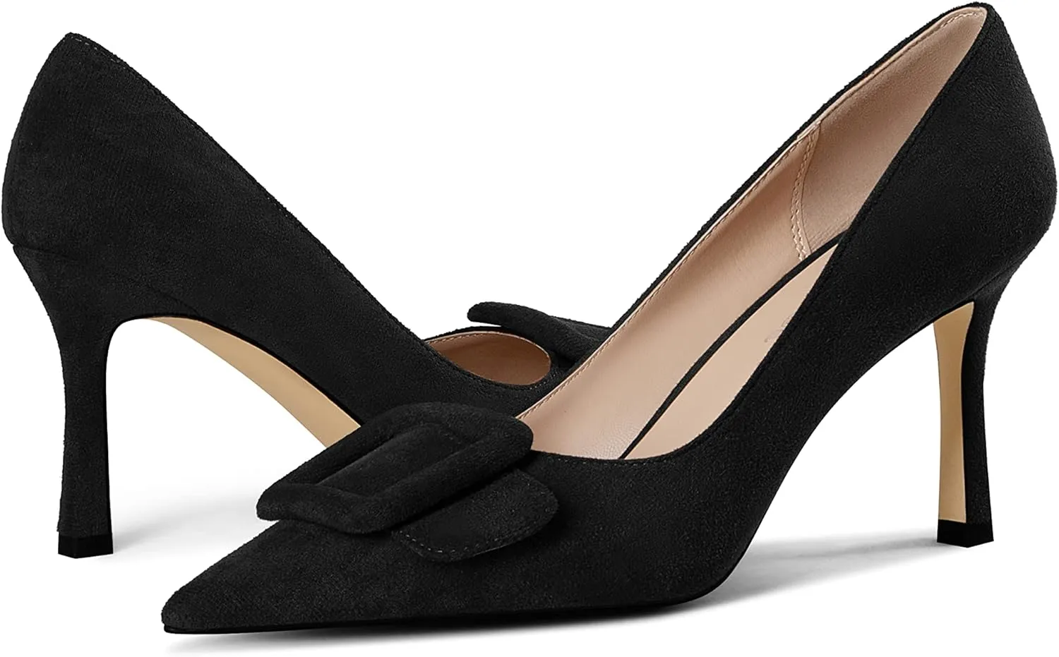 Fericzot Women's Stiletto High Heel Pumps Wedding Party Closed Classic Dress Heeded Shoes with Square Buckle