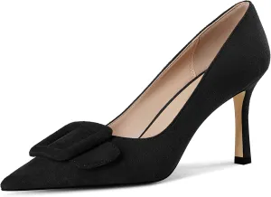 Fericzot Women's Stiletto High Heel Pumps Wedding Party Closed Classic Dress Heeded Shoes with Square Buckle