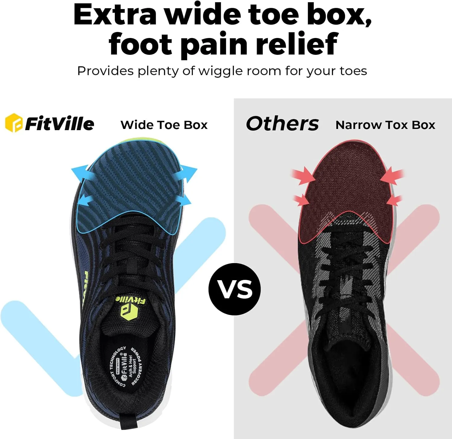 FitVille Wide Toe Box Shoes for Men Cushioned Well Extra Wide Width Running Shoes for Men Walking Comfortable Lightweight