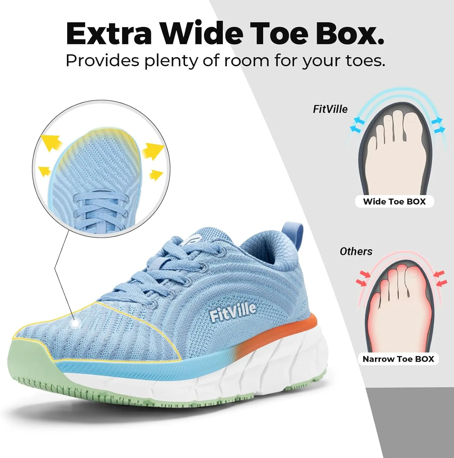 FitVille Wide Toe Box Shoes Women Comfortable Non Slip Extra Wide Running Shoes for Women with Swollen Feet Lightweight