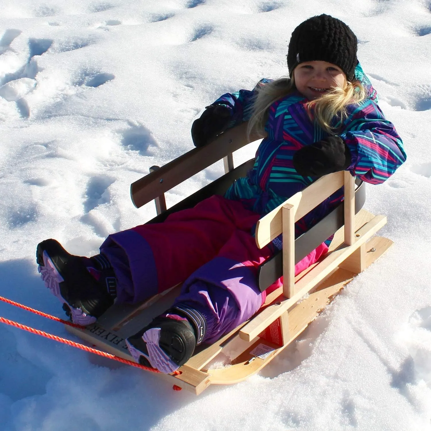 Flexible Flyer Baby Snow Sled Toddler Toboggan. Wood Pull Sleigh for Kids